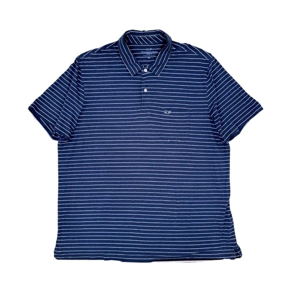 Vineyard Vines Polo Shirt Mens XL Blue White Striped Pima Cotton Whale Logo